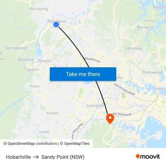 Hobartville to Sandy Point (NSW) map