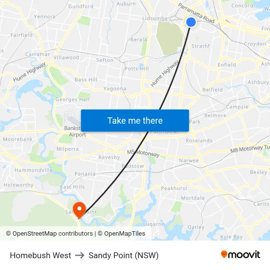 Homebush West to Sandy Point (NSW) map