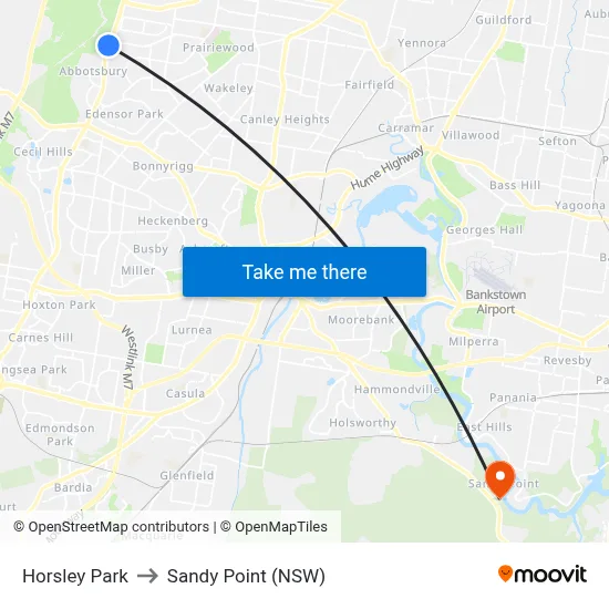 Horsley Park to Sandy Point (NSW) map