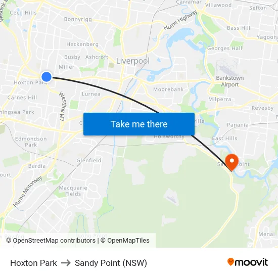 Hoxton Park to Sandy Point (NSW) map