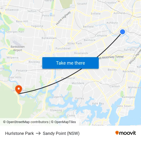 Hurlstone Park to Sandy Point (NSW) map