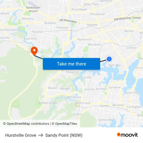 Hurstville Grove to Sandy Point (NSW) map