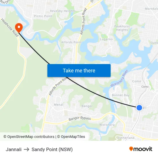 Jannali to Sandy Point (NSW) map