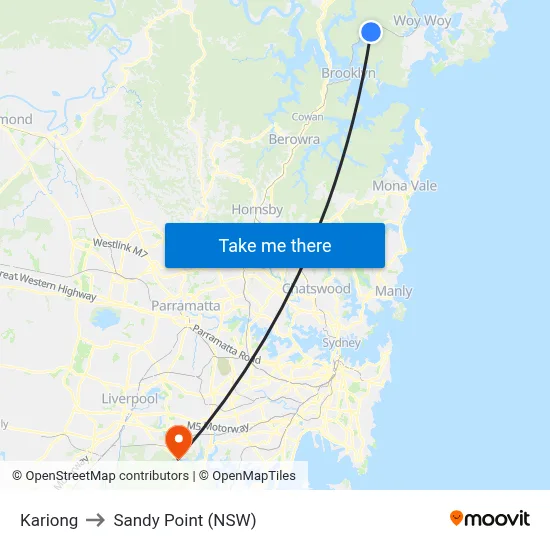 Kariong to Sandy Point (NSW) map