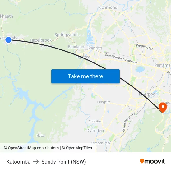 Katoomba to Sandy Point (NSW) map