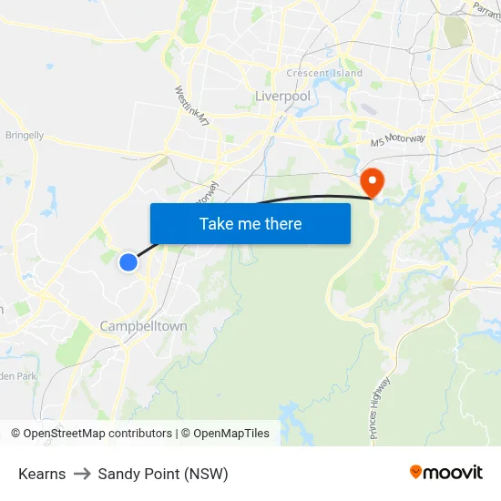 Kearns to Sandy Point (NSW) map