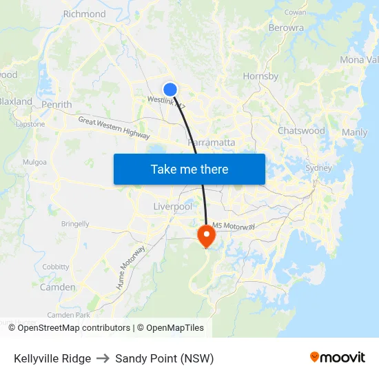 Kellyville Ridge to Sandy Point (NSW) map