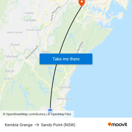 Kembla Grange to Sandy Point (NSW) map