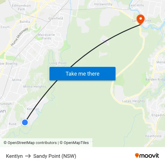 Kentlyn to Sandy Point (NSW) map