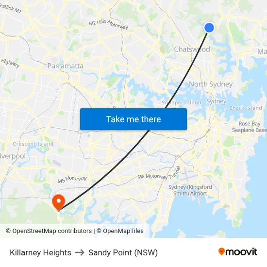 Killarney Heights to Sandy Point (NSW) map