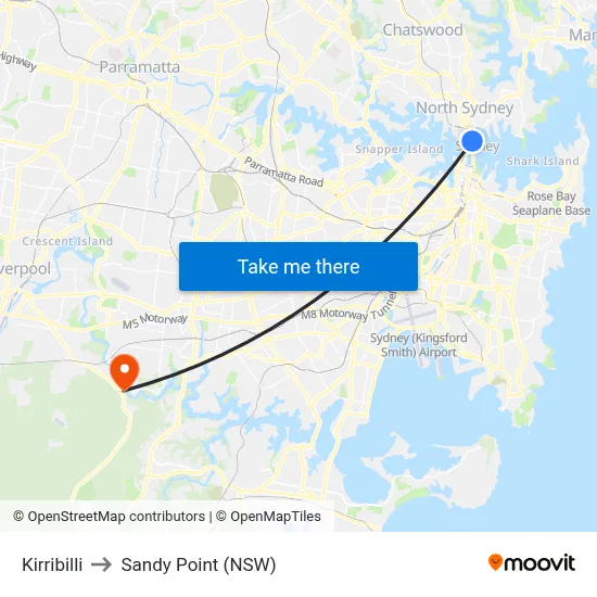 Kirribilli to Sandy Point (NSW) map