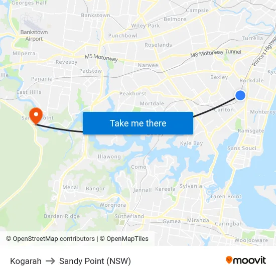 Kogarah to Sandy Point (NSW) map