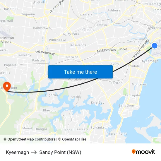 Kyeemagh to Sandy Point (NSW) map