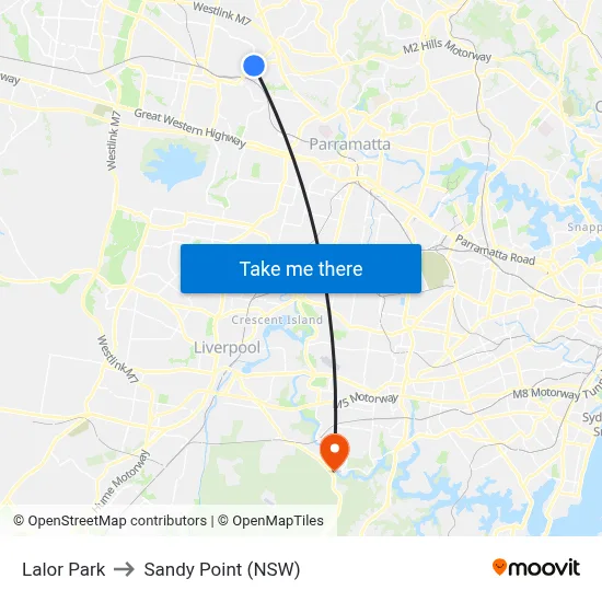 Lalor Park to Sandy Point (NSW) map