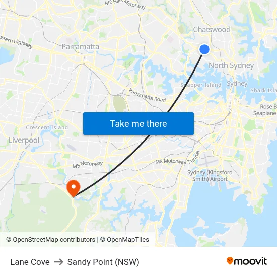 Lane Cove to Sandy Point (NSW) map