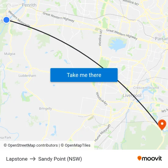 Lapstone to Sandy Point (NSW) map