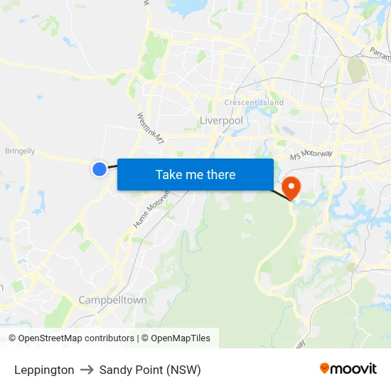 Leppington to Sandy Point (NSW) map