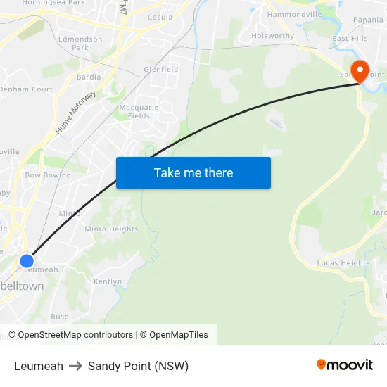Leumeah to Sandy Point (NSW) map
