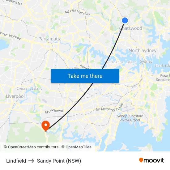 Lindfield to Sandy Point (NSW) map