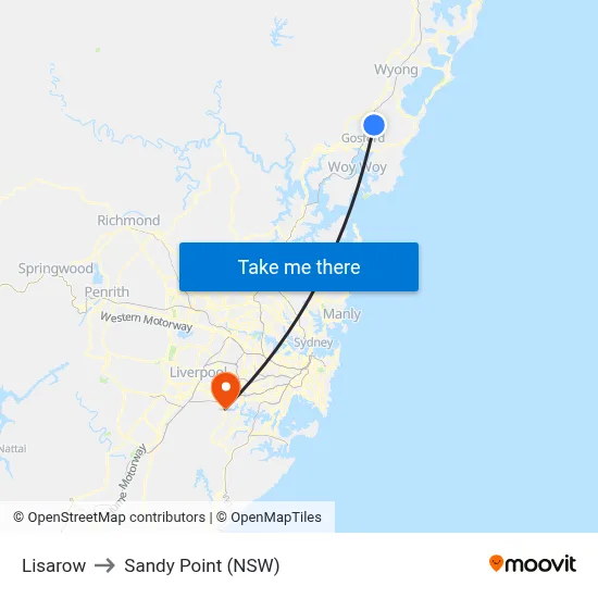 Lisarow to Sandy Point (NSW) map