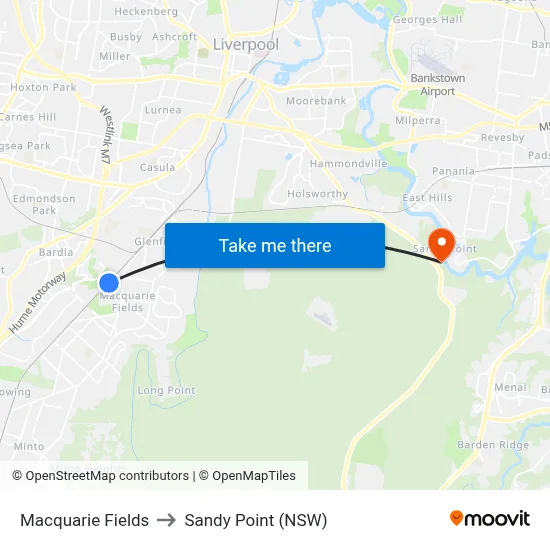 Macquarie Fields to Sandy Point (NSW) map