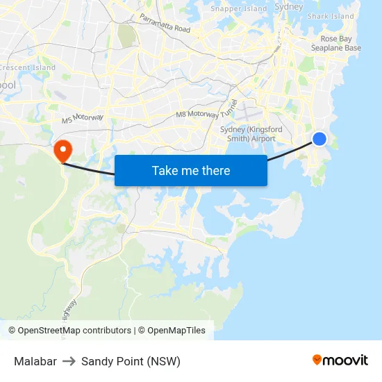 Malabar to Sandy Point (NSW) map