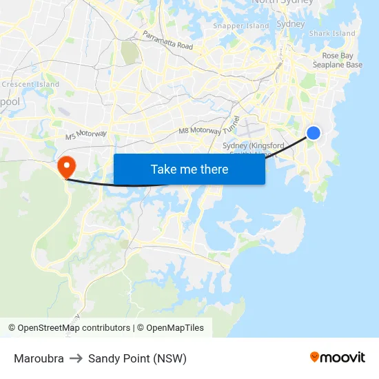 Maroubra to Sandy Point (NSW) map