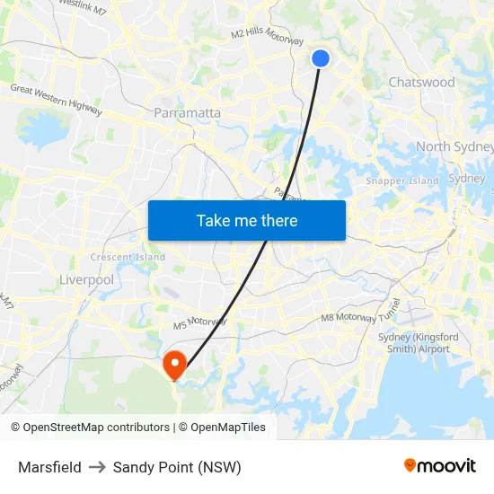 Marsfield to Sandy Point (NSW) map