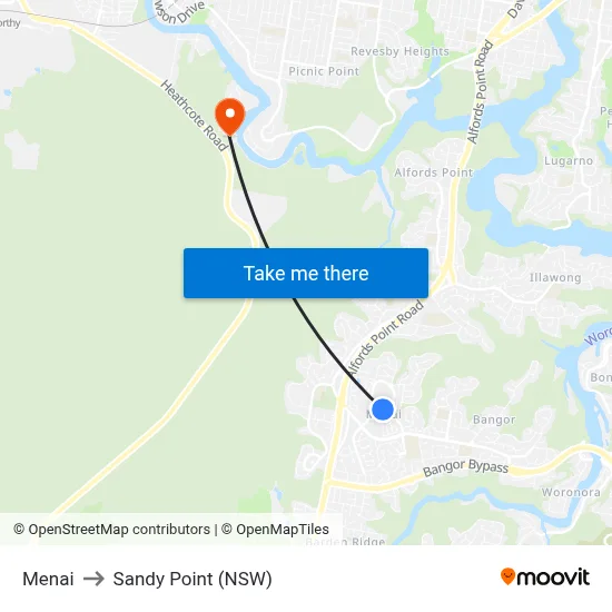 Menai to Sandy Point (NSW) map