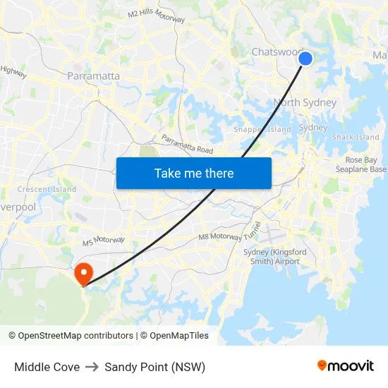 Middle Cove to Sandy Point (NSW) map