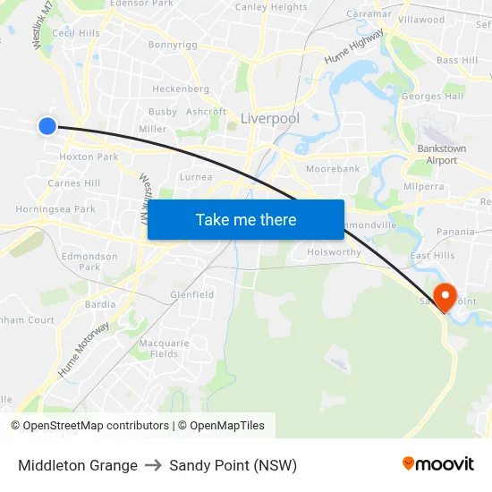 Middleton Grange to Sandy Point (NSW) map
