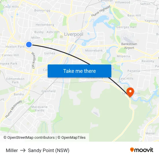 Miller to Sandy Point (NSW) map