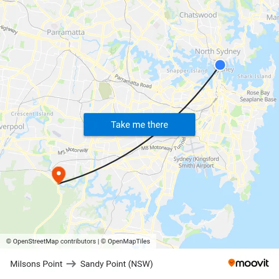 Milsons Point to Sandy Point (NSW) map
