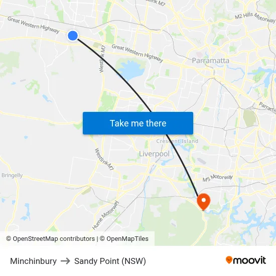 Minchinbury to Sandy Point (NSW) map
