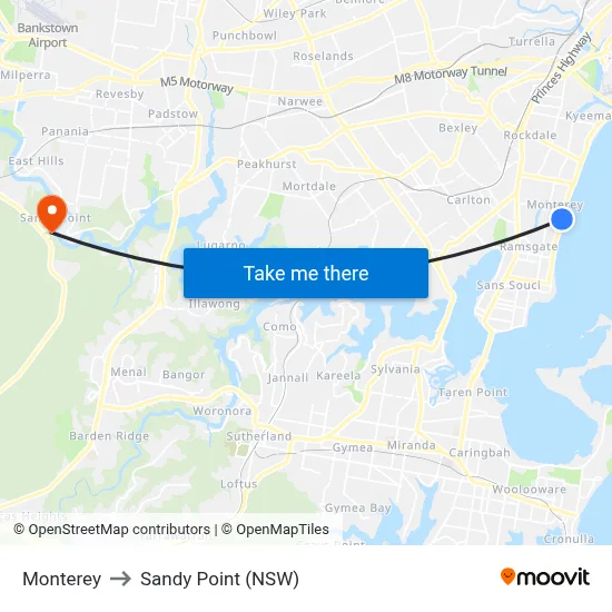 Monterey to Sandy Point (NSW) map