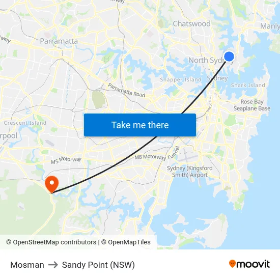 Mosman to Sandy Point (NSW) map