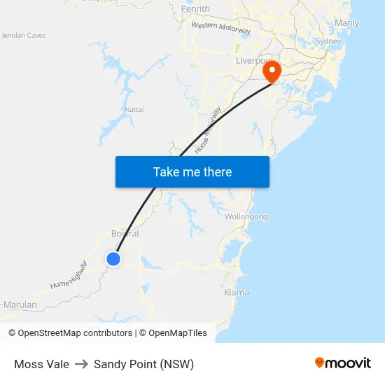 Moss Vale to Sandy Point (NSW) map