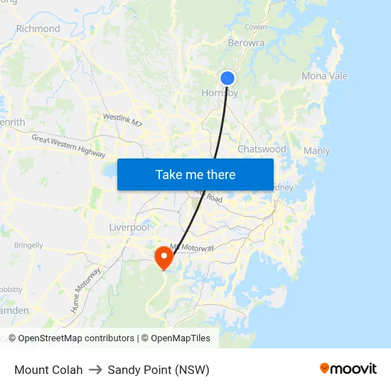 Mount Colah to Sandy Point (NSW) map