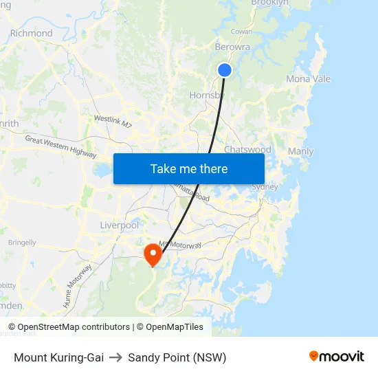 Mount Kuring-Gai to Sandy Point (NSW) map