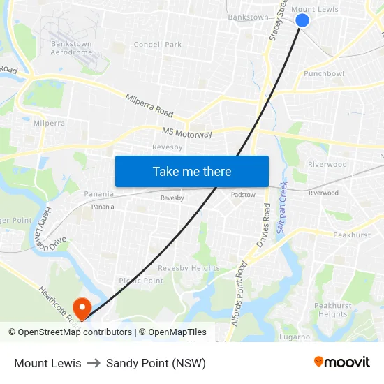 Mount Lewis to Sandy Point (NSW) map