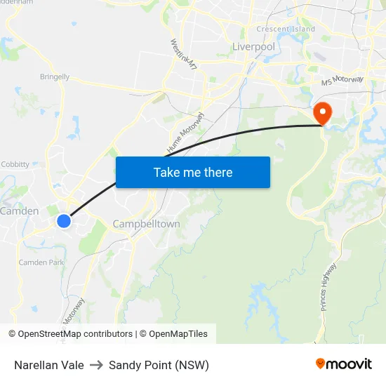 Narellan Vale to Sandy Point (NSW) map