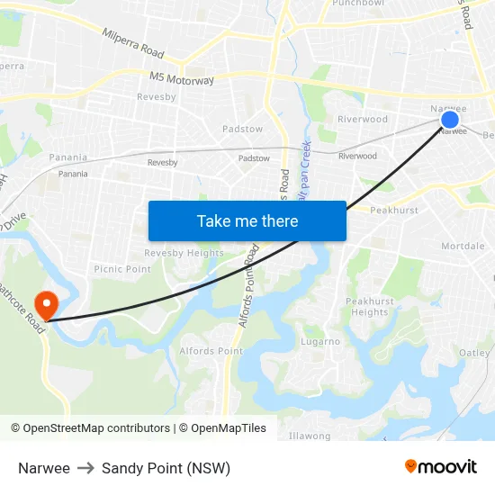 Narwee to Sandy Point (NSW) map