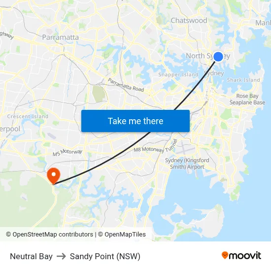 Neutral Bay to Sandy Point (NSW) map