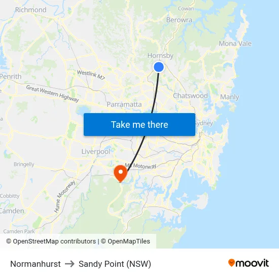 Normanhurst to Sandy Point (NSW) map