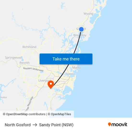 North Gosford to Sandy Point (NSW) map
