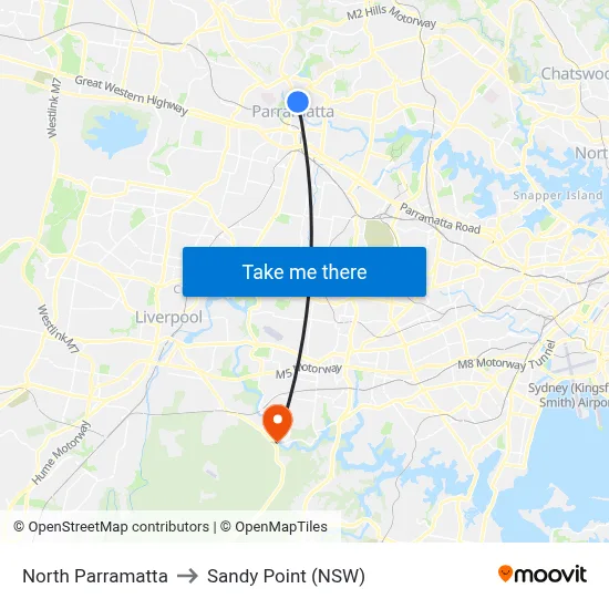 North Parramatta to Sandy Point (NSW) map