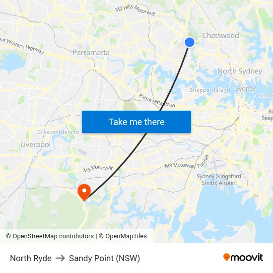 North Ryde to Sandy Point (NSW) map