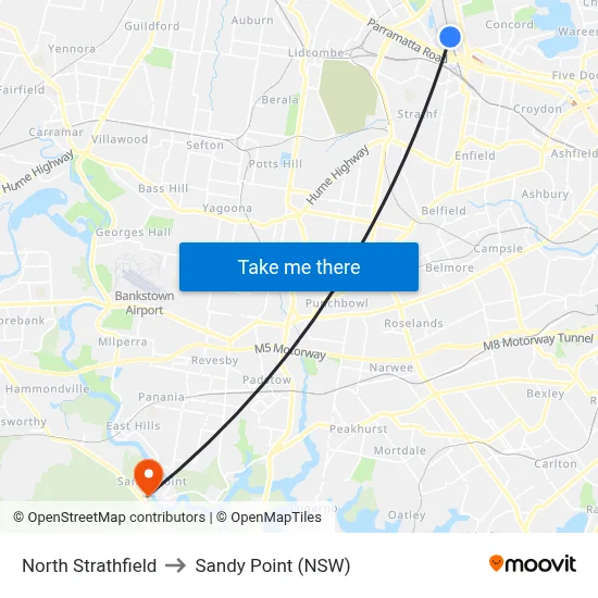 North Strathfield to Sandy Point (NSW) map