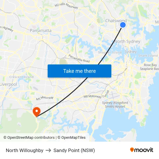 North Willoughby to Sandy Point (NSW) map