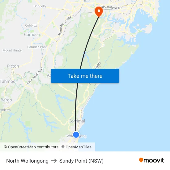 North Wollongong to Sandy Point (NSW) map